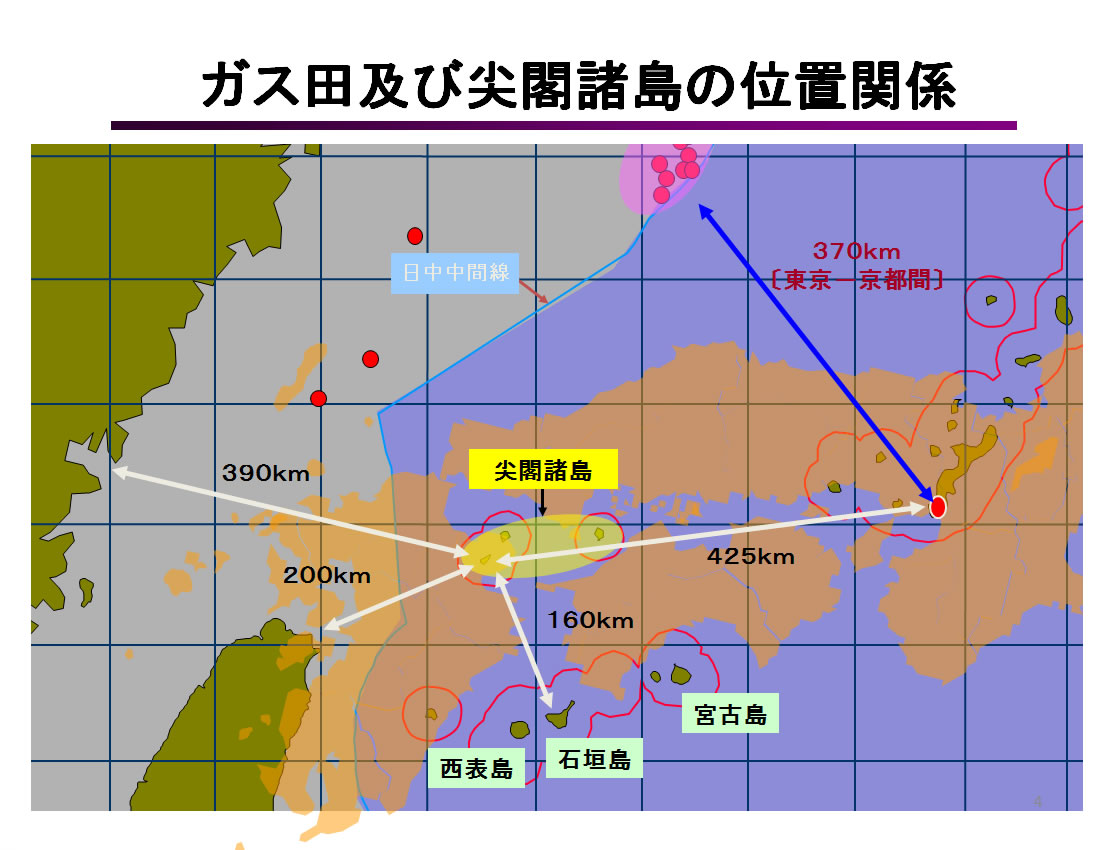 図表3： ガス田および尖閣諸島の位置関係