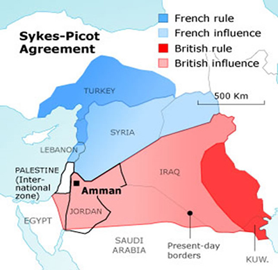 英仏間の「サイクス・ピコ協定」による「中東」の分断