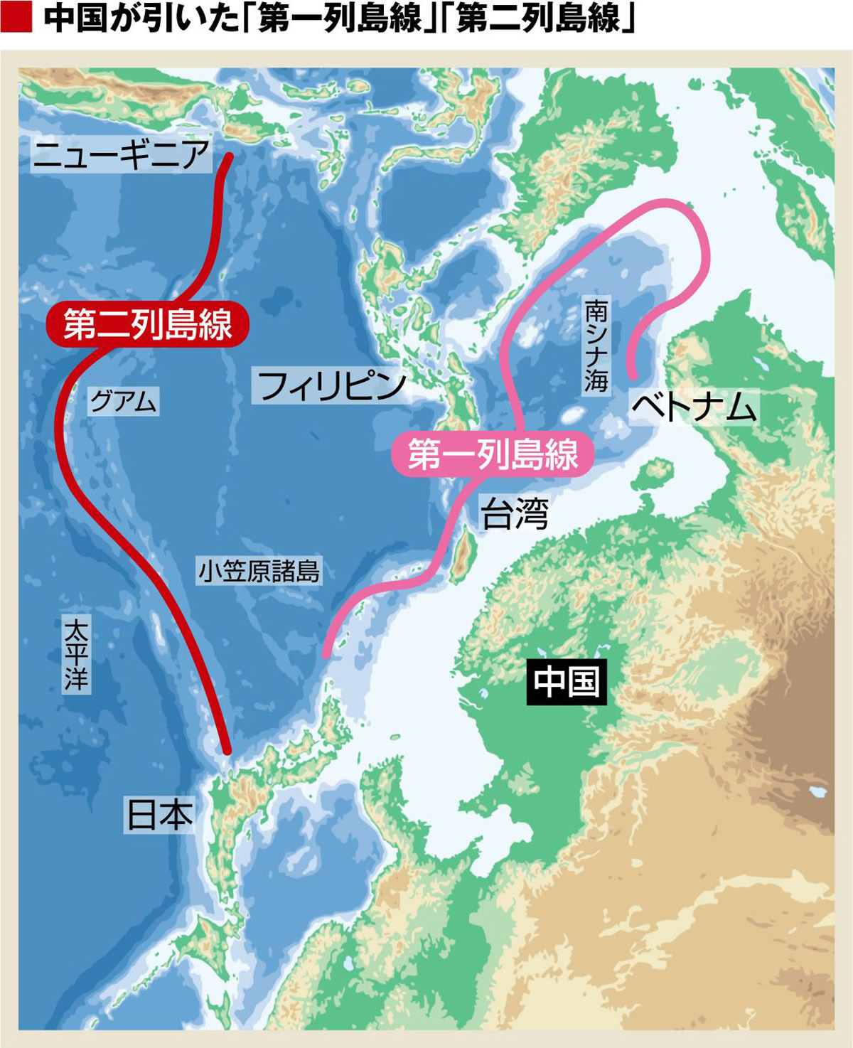 中国側から太平洋方面を見た地図